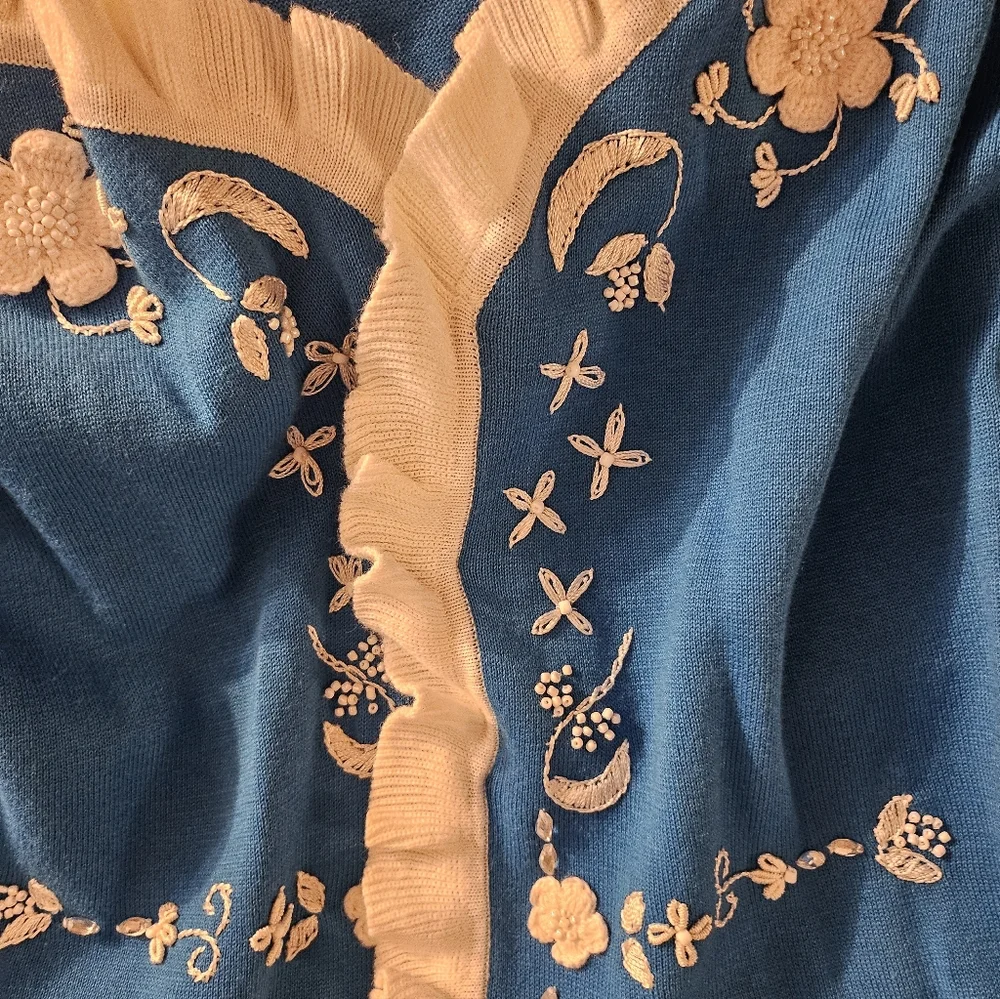 Storybook Knits Cardigan & Sleeveless Top Blue Xl Vintage Embroidery Long‎